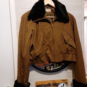 💯rockin!! moto VTG bomber jacket black faux fur lined AVIATOR STYLE!!! 🔥🔥